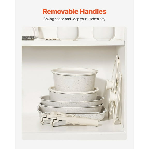 Induction Ready 17 Piece Pots and Pans Set, Granite Nonstick Coating, White Kitchen Cookware