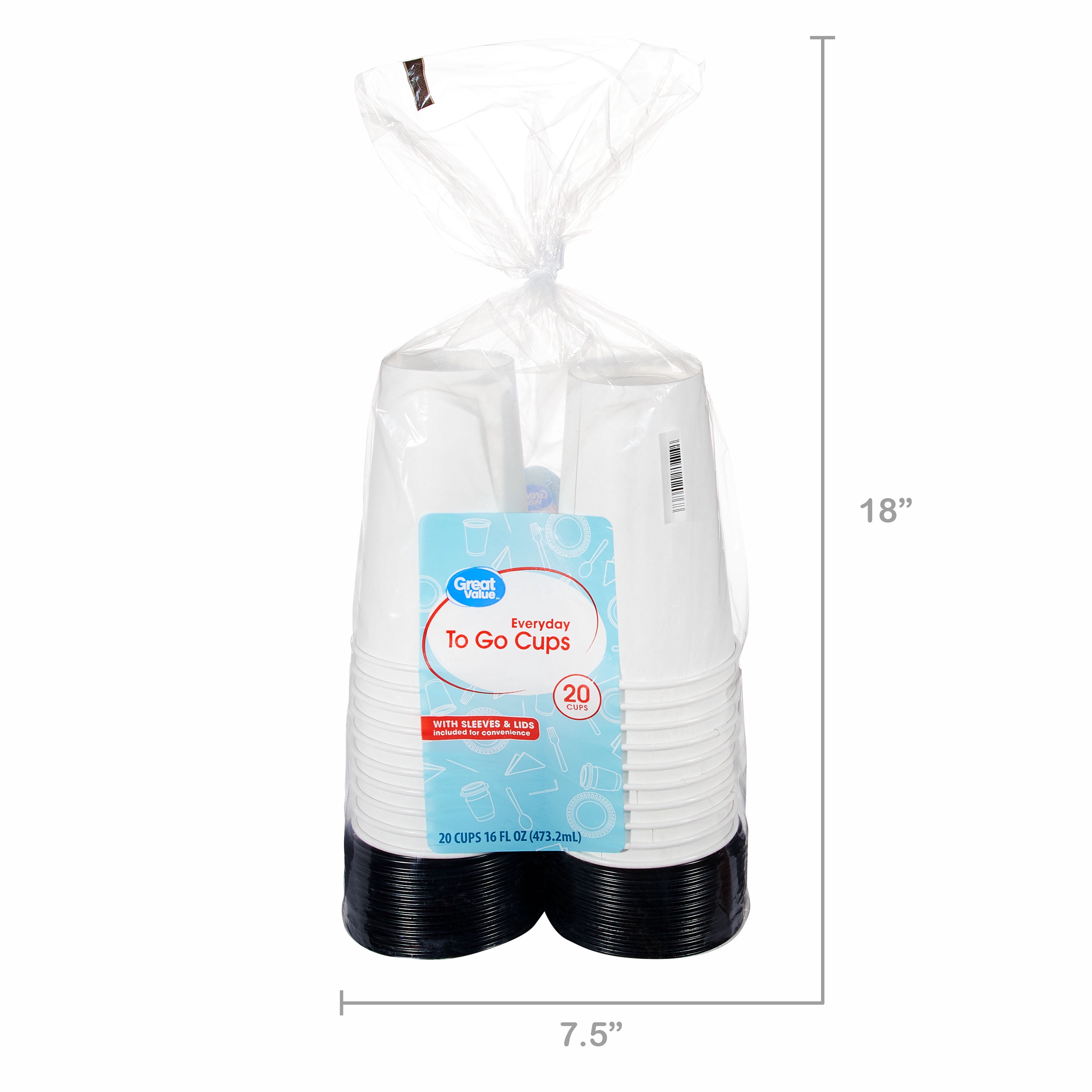 Great Value Everyday to Go Cups, Lids & Sleeves, 16 fl oz, 20 Count