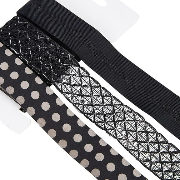 3 Rolls Wired Edge Ribbon 1inch Black Metallic Dot Chiffon Mesh Burlap Peep Ribbons Fabric Wedding for Christmas Valentine's Day Holiday Gift Box Wrapping