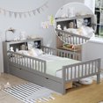 thumbnail image 4 of Twin Size Platform Bed with Storage Headboard & Two Under-Bed Drawers, Wooden Kids Bed Frame with Three-Side Guardrails for Safety and Security, Gray, 4 of 9