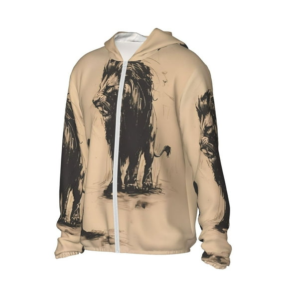 Uemuo Child And Lion Sketch Pattern Women's Full Zip UPF 50  Sun Protection Hoodie Jacket Long Sleeve Sun Shirt Hiking Outdoor Performance with Pockets-