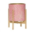 thumbnail image 2 of Floral Metal Planter Pot With 4-Leg Gold Metal Base - Pink & Gold - 12"H x 9.5"W, 2 of 3