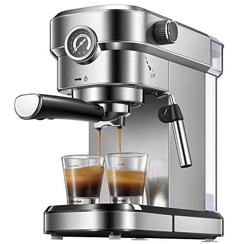 Brewsly 15 Bar Espresso Machine Stainless Steel Compact Espresso Maker