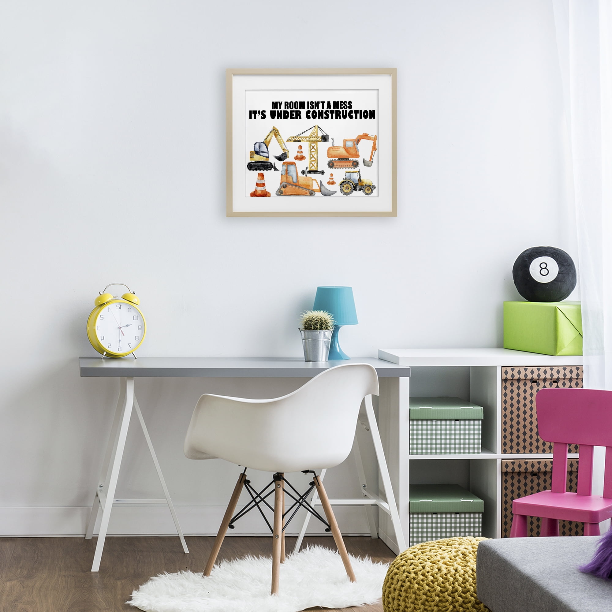 Not A Mess Under Construction Birch Framed Print Under Glass, design by Kim Allen