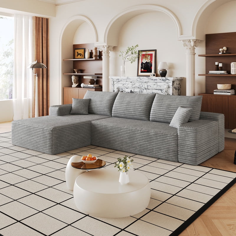 107" Cloud L-Shaped Sectional Sofa with Chaise, Modern Modular Couch with Deep Seat, Plush Corduroy Upholstered Sofa for Living Room, Bedroom & Apartment, No Assembly Required
