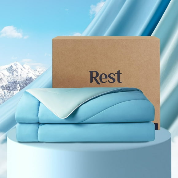 REST Evercool Cooling Comforter King/Cali King Blanket for Hot Sleepers, Summer Bedding to Keep Cool for Night Sweats, Breathable All-Season Lightweight Blanket, 106x90 Inches, Aqua Blue