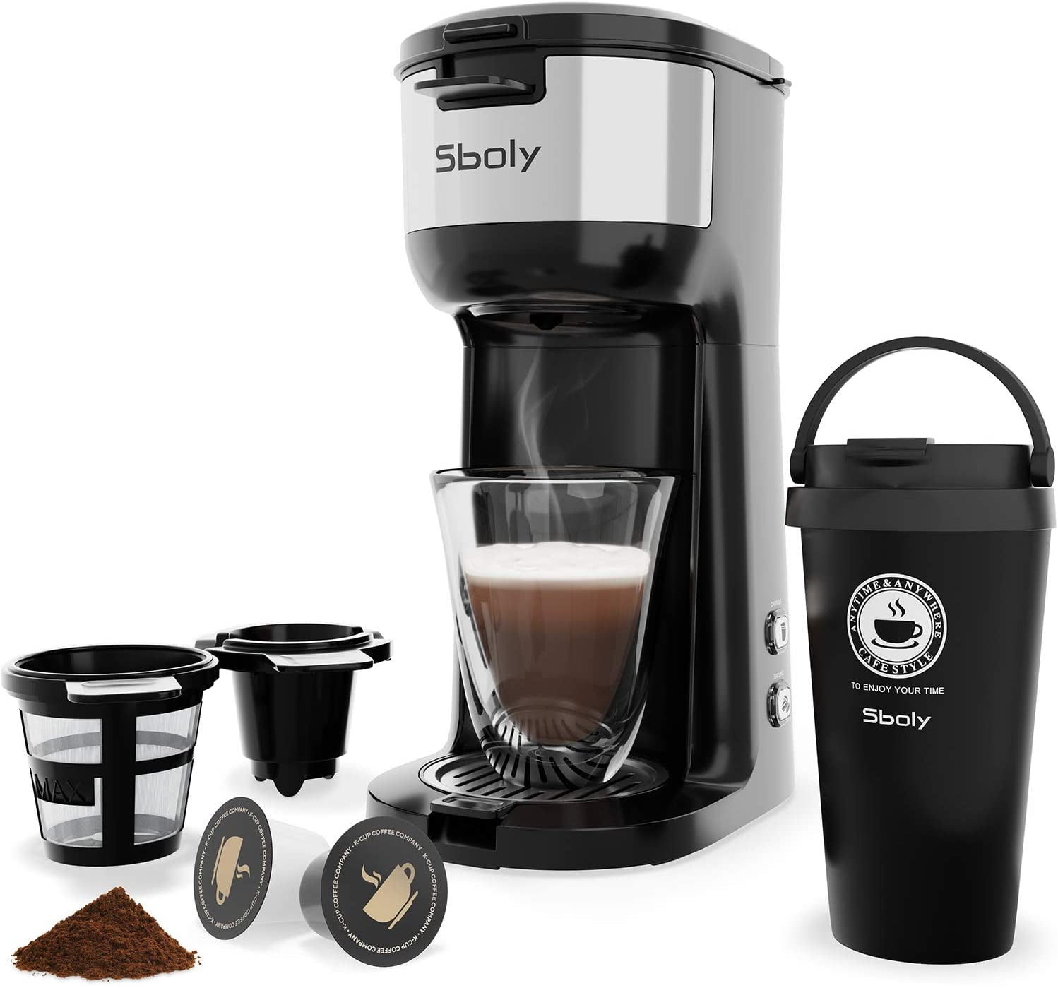 Sboly Single Serve Coffee Maker Machine with Thermal Mug