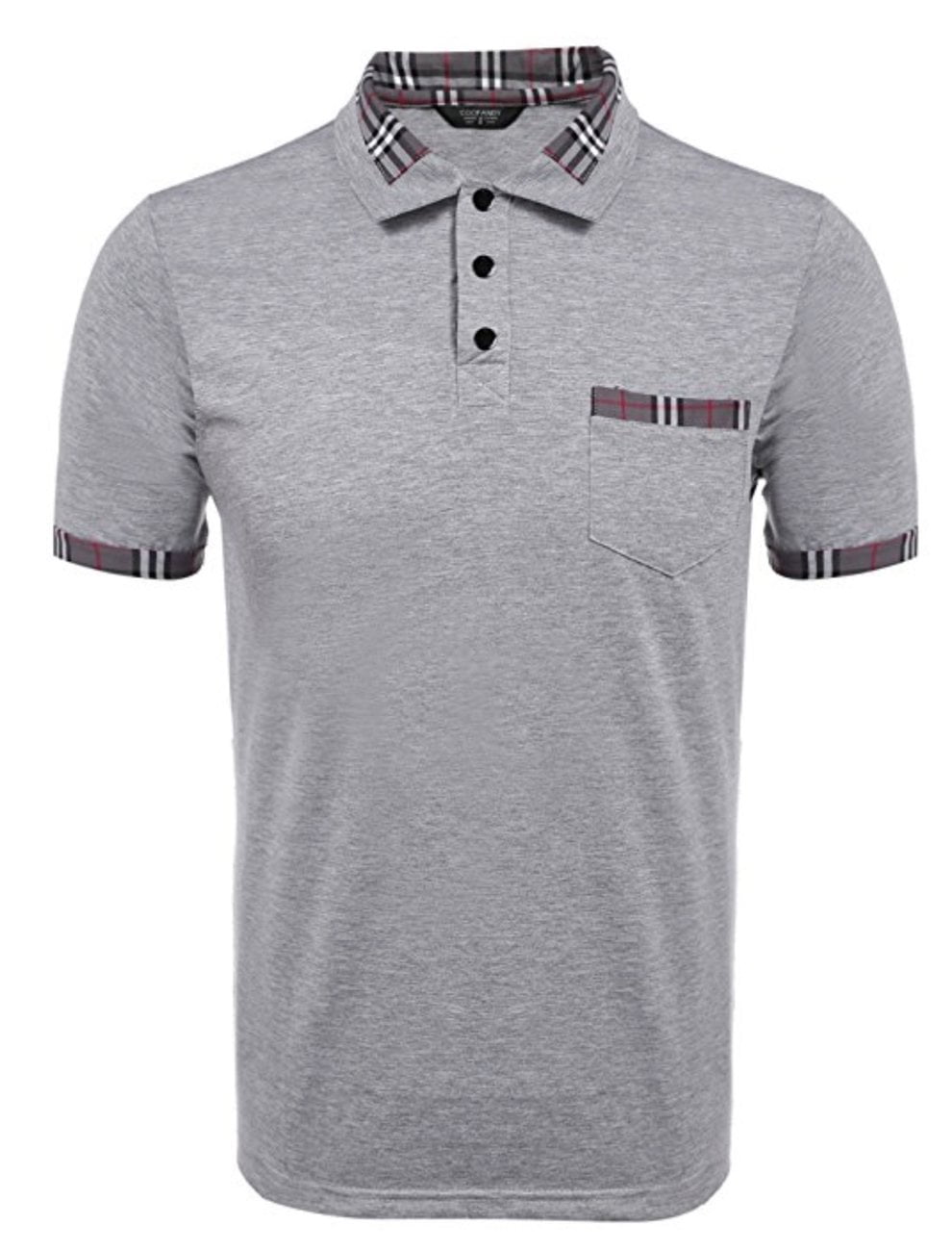 Men Casual Short Sleeve Plaid Turn-down Collar Polo T-shirt With Chest Pocket gray L | Walmart 