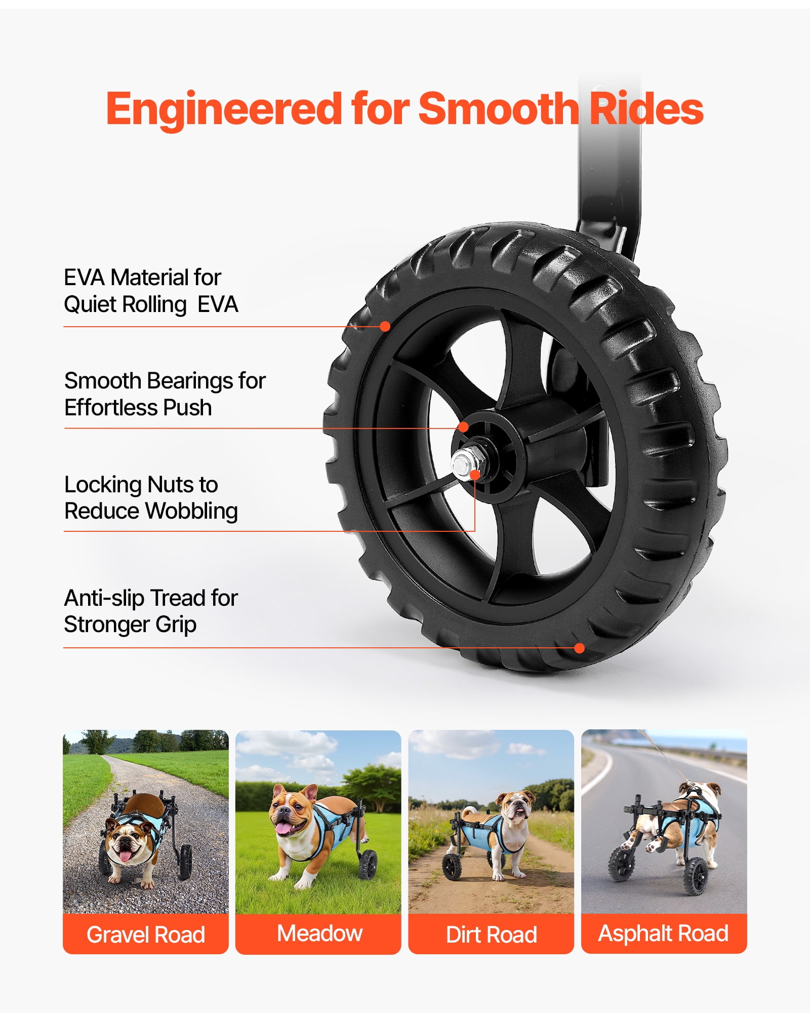 VEVOR Dog Wheelchair for Back Legs, Adjustable 2 Wheels Pet Wheelchair, Lightweight Dog Cart with Shock-Absorbing Wheels, Mobility Support Wheel Chair for Disabled Injured Dogs up to 22lbs, Medium