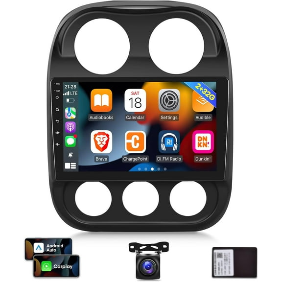 [2G 32G] Car Radio for Jeep Compass Patriot 2010-2016, 10.1 inch Android 11 Touch Screen Stereo, Carplay/Android Auto/Mirror Link/1080P/SWC/Bluetooth/WiFi   AHD Backup Camera for Jeep Compass