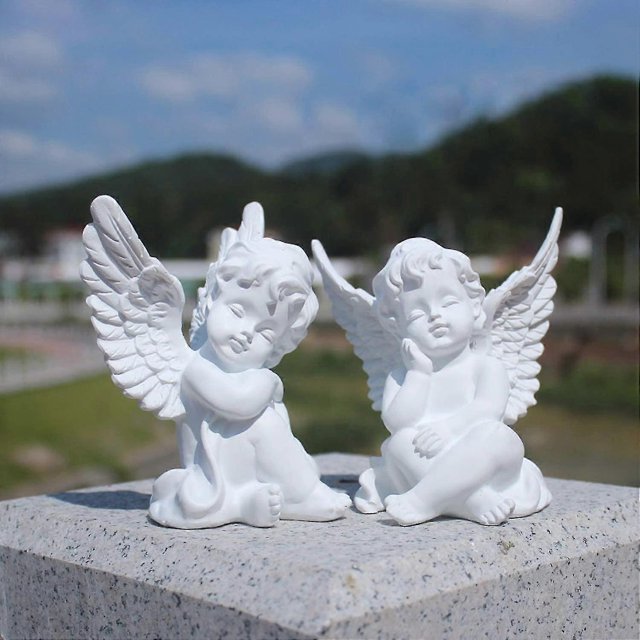 Set Of 2 Cherubs Angels Resin Garden Statue Figurine, Indoor Outdoor Home Garden Decoration, Adorable Angel Sculpture Memorial Statue 4