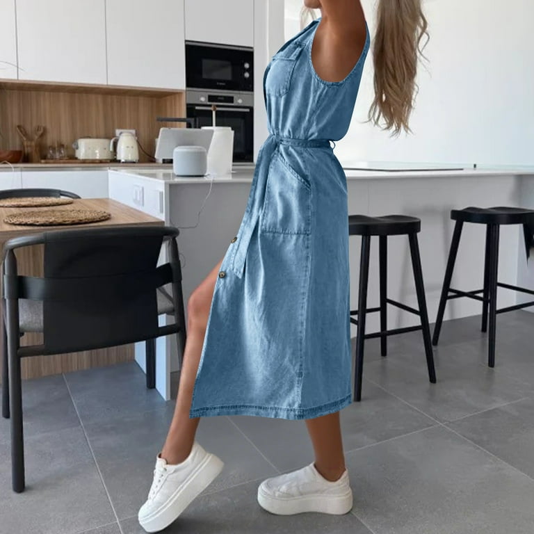 white christmas dresses Button Up Denim Dress – GlassHouse Chic main image 0