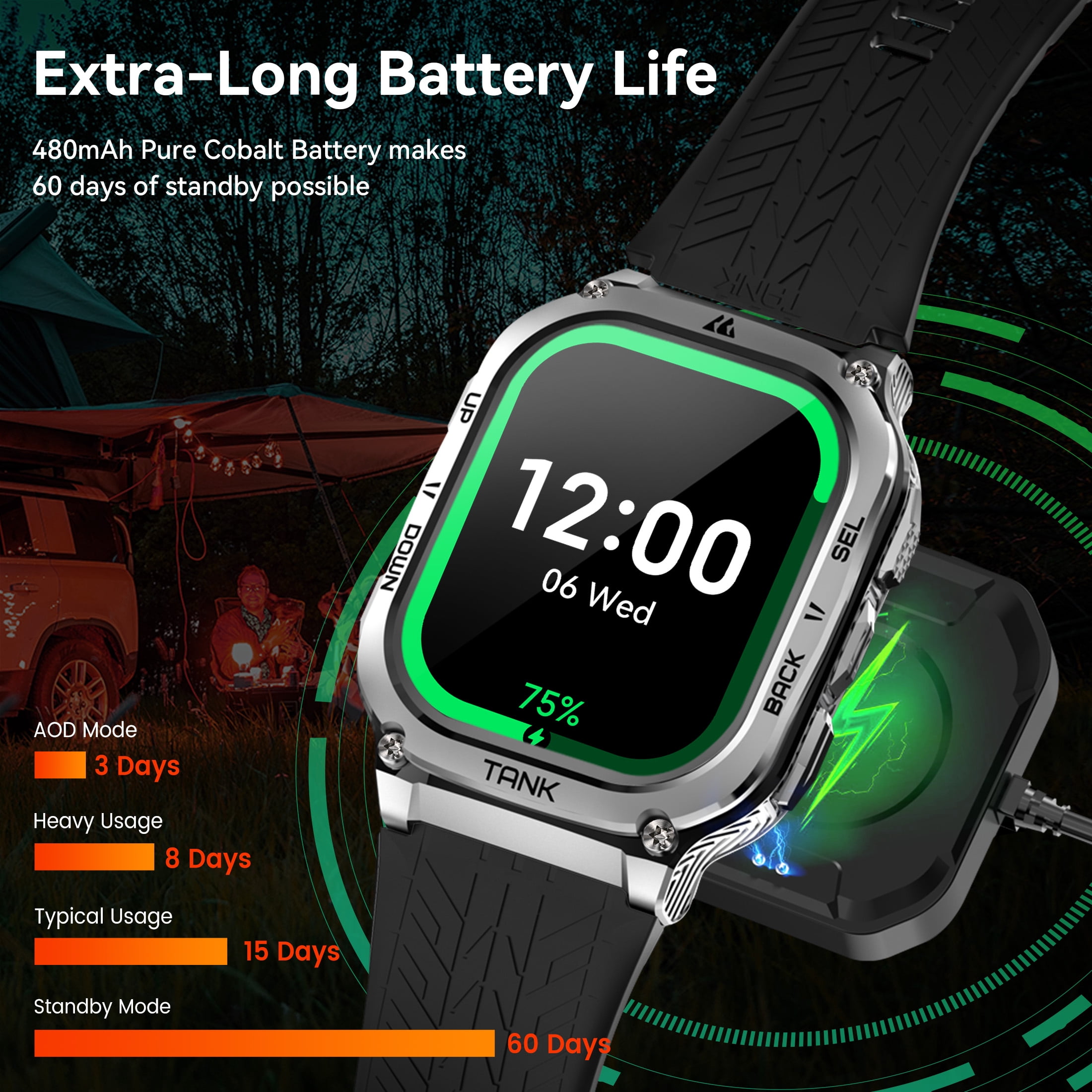 Smart Watch for Android and iPhone，Military Smartwatch for Men Women 1.96 "AMOLED display with 170 Sports Modes