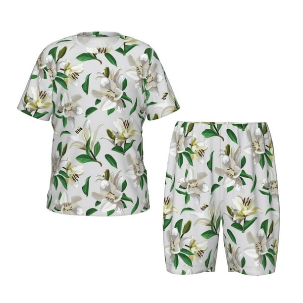 Balery Lilies Flowers Conjunto de Pijama Infantil de Manga Corta con Estampado – Ropa de Dormir de Algodón Suave-4X-Large