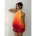 thumbnail image 5 of Purple Ombre Halter Neck Tiered Chiffon Backless Mini Dress For Women, 5 of 7