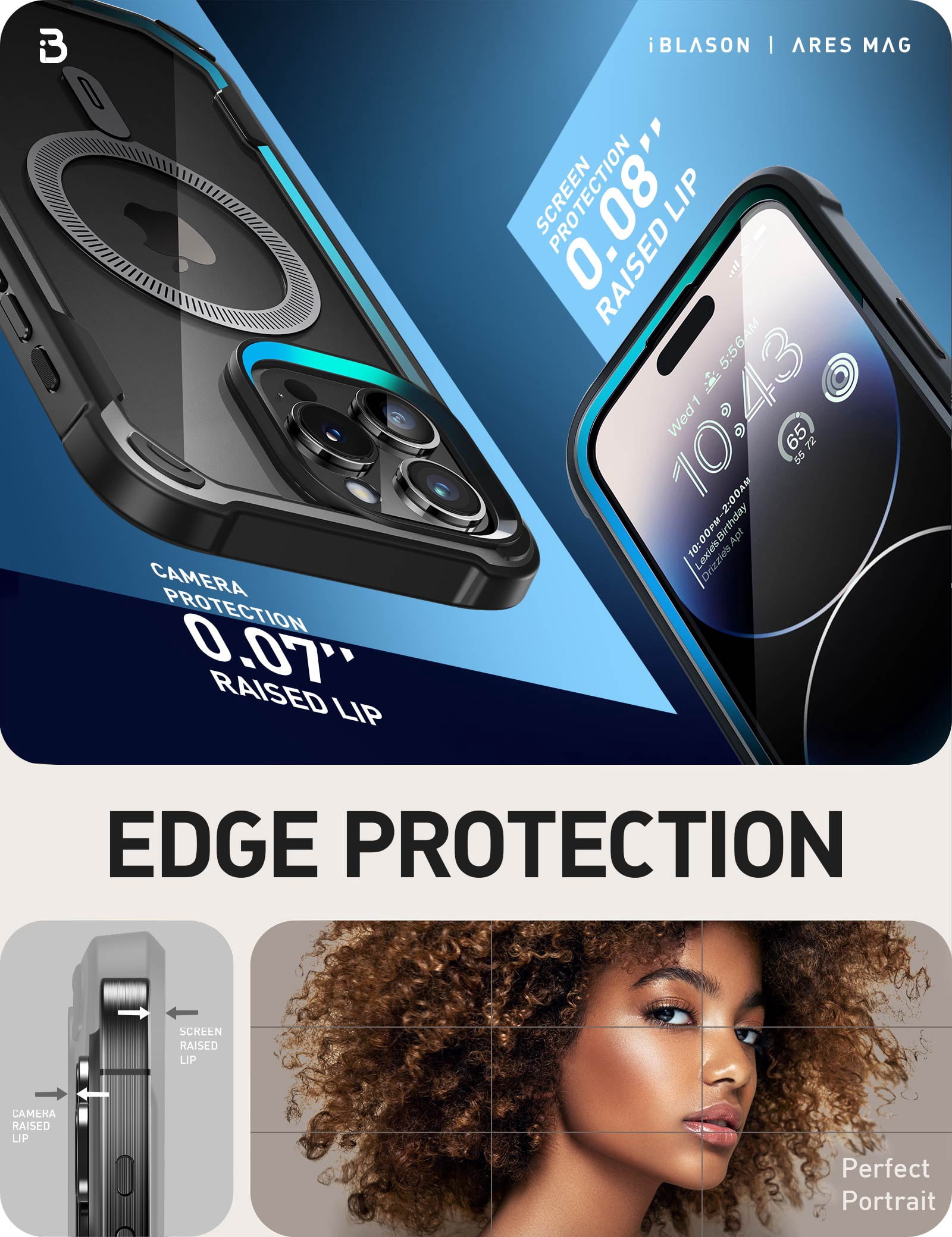 i-Blason Ares Mag for iPhone 15 Pro Max Case [6.7 inch] with Screen Protector, [Compatible with MagSafe] Clear Slim Full-Body Shockproof Rugged Bumper Case (Black)
