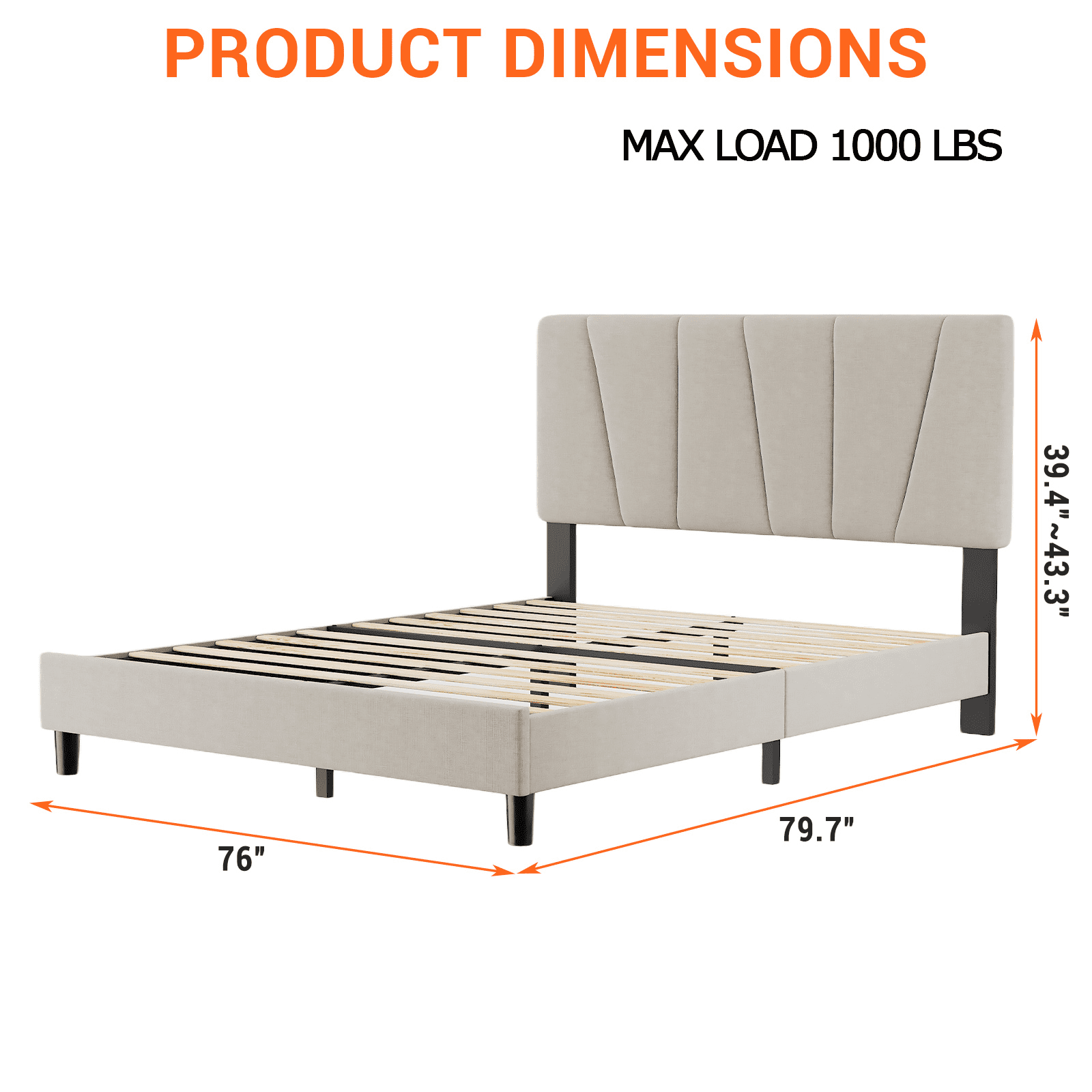 Shininglove Queen Size Platform Bed Frame, Linen Upholstered Bed Frame with Headboard, Modern Mattress Foundation with Wooden Slats Supports for Twin Bed, No Box Spring Needed, Beige