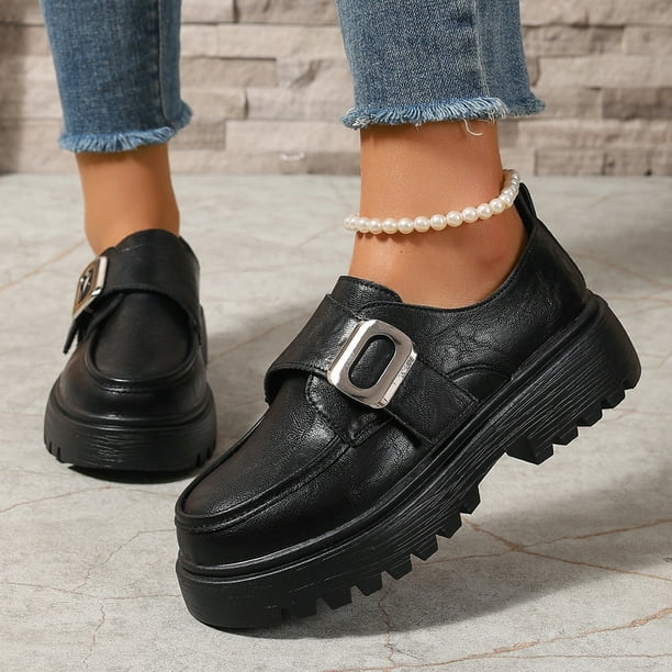 Xucatan Women's Patent Leather Tassel Loafers, Chunky Sole Slip-On Flat Shoes, Classic British Style Casual Shoes for Women, Plus Size Uniform Shoes Gift