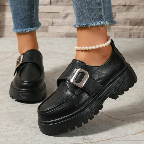 Yusimy Women's British Style Casual Loafers - Elastic Slip-On Round Toe Low Heel Thick Sole Shoes in Solid Color, Versatile All-Season Fashionable Design for Daily Wear