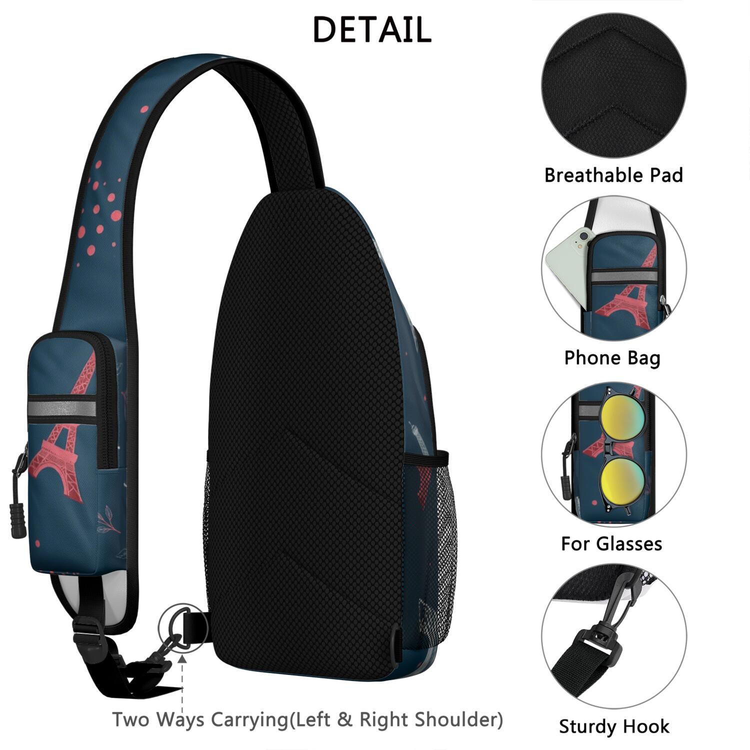 Sling Backpack Trendy Sling Backpack Eiffel Tower Travel Backpack Hiking Bag for Women Men