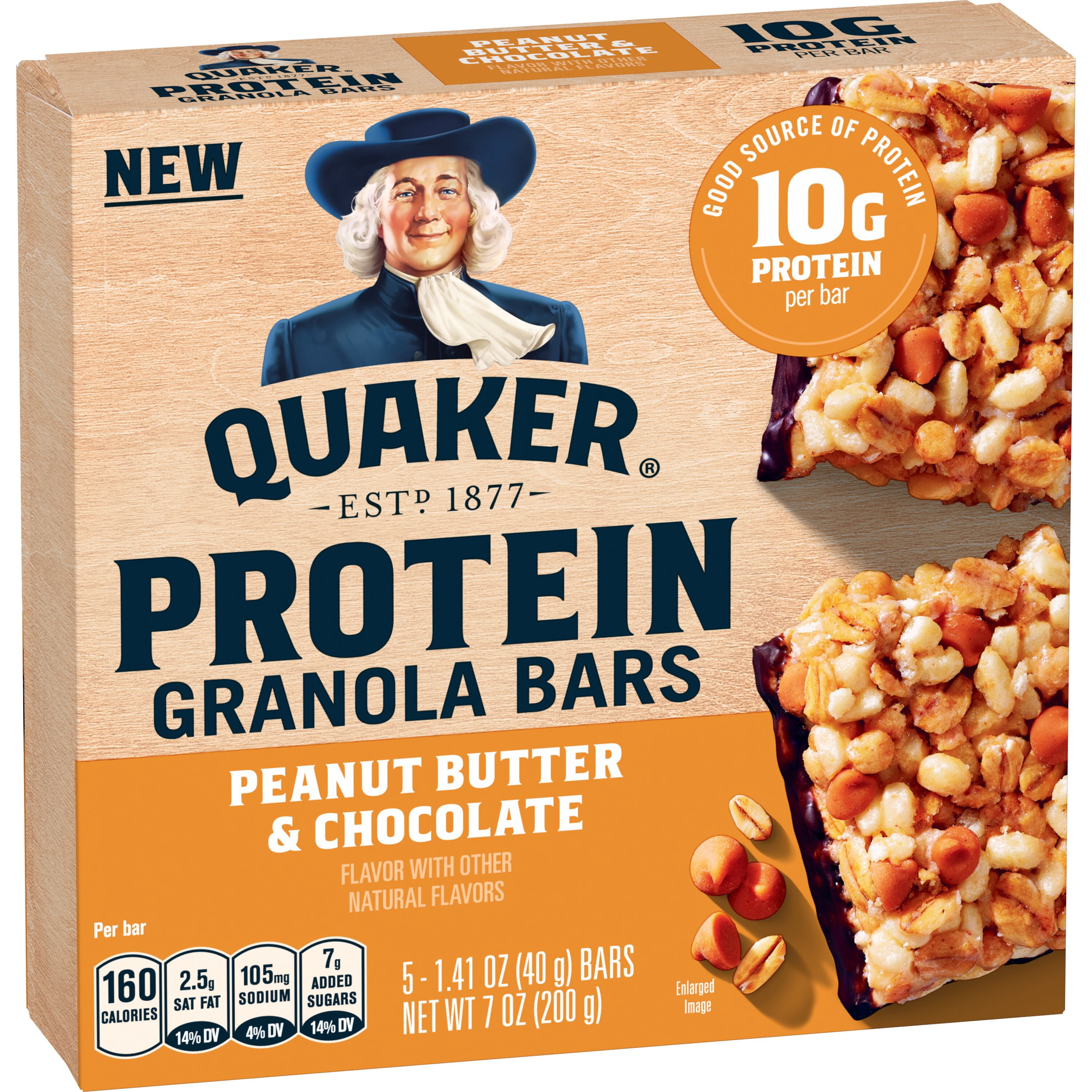 (3 pack) Quaker Peanut Butter & Chocolate Protein Granola Bars, 5 Count
