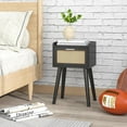 thumbnail image 4 of Nightstand Set of 2, Small Black Bedside Table, End Table with Rattan Door, Boho Side Table with Solid Wood Legs for Bedroom Living Room Small Space, 4 of 14