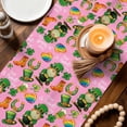 thumbnail image 4 of Table Runner - 108 Inch Long, Saint Patrick's Day Kitchen Dining Table Runner Dresser Scarves, Pink Gnomes Hat Boot Clovers Love Farmhouse Decor for Coffee Tables Wedding Party Banquet, 4 of 8