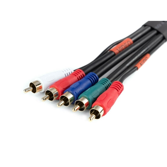 Monoprice 5-RCA Component Video/Audio Coaxial Cable - 6 Feet - Black | 22AWG, Color Coded, Gold Plated, Molded Connectors