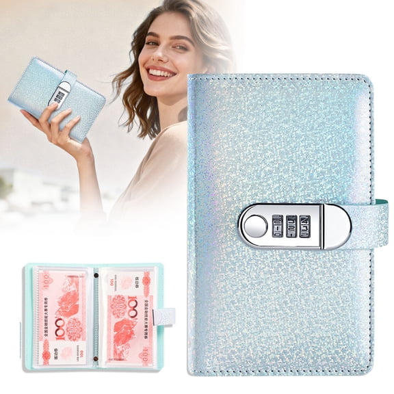 Money Saving Binder with Password Lock, A6 PU Leather Budget Planner,7.01"×4.29",1PC (Blue)