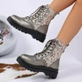 thumbnail image 2 of Juebong Womens Sequin Sparkle Lace-Up Combat Boots Chunky Low Heel Lug Sole Ankle Boots Glitter Short Booties Gray,41, 2 of 8