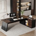 thumbnail image 4 of Modern L-Shaped Executive Desk 78-Inch Large Office Desk with Lateral File Cabinet and Storage Shelves Home Office Workstation Walnut Black, 4 of 8