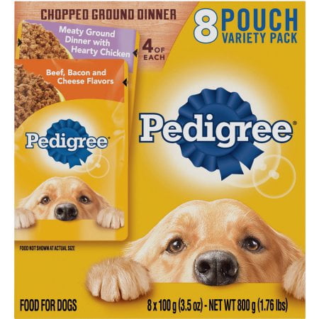 PEDIGREE Chopped Ground Dinner Variety Pack Hearty Chicken and Beef  Bacon & Cheese (Pack of 18)