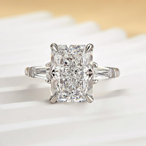 Eloya Jewel Radiant Cut Three Stone Engagement Ring - 2.1 Ct Lab-Created Simulated Diamond - 14K White Gold Plated Prong Set Ring