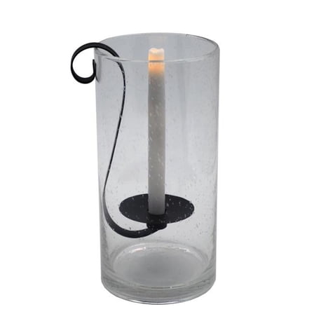 12 in. Seeded Glass Centerpiece Taper Candle Holder with Candle, Light Gray