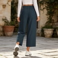 thumbnail image 6 of Women's Wide Leg Cropped Pants, High Waisted Loose Pants with Elastic Waist, Side Slit & Pockets, Beach Vacation Summer Wear | VerBelle,Navy S, 6 of 9