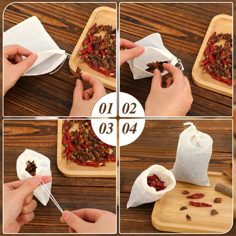 AOWOO 60-Piece Muslin Spice Bags with Drawstring photo 3