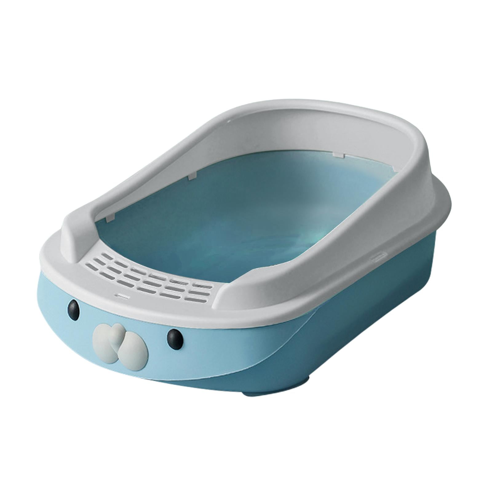 Bvdfgk Cat Toilet Cat Box Semi Enclosed Litter Pan Sturdy Stain Resistant Portable Open Blue
