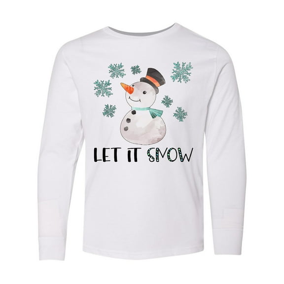 Inktastic Let It Snow Cute Snowman in Hat and Scarf Long Sleeve Youth T-Shirt