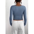 thumbnail image 2 of Camiseta PRETTYGARDEN para mujer, otoño 2024, manga larga, azul y gris, 2 of 9