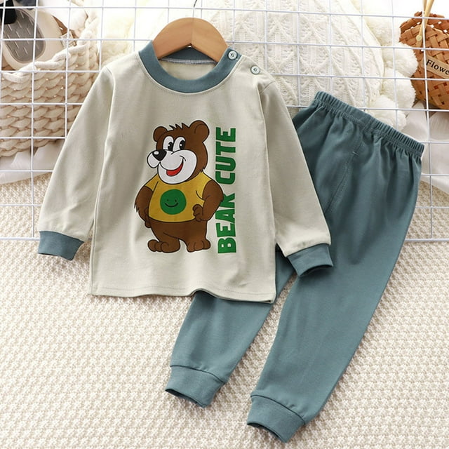Weiqiqre Ensemble pour Enfants Confortable Nouvelle Mode Décontractée pour Enfants Pyjama Imprimé pour Garçons Manches Longues Col Rond Ensemble Vêtements de Maison pour Bébé