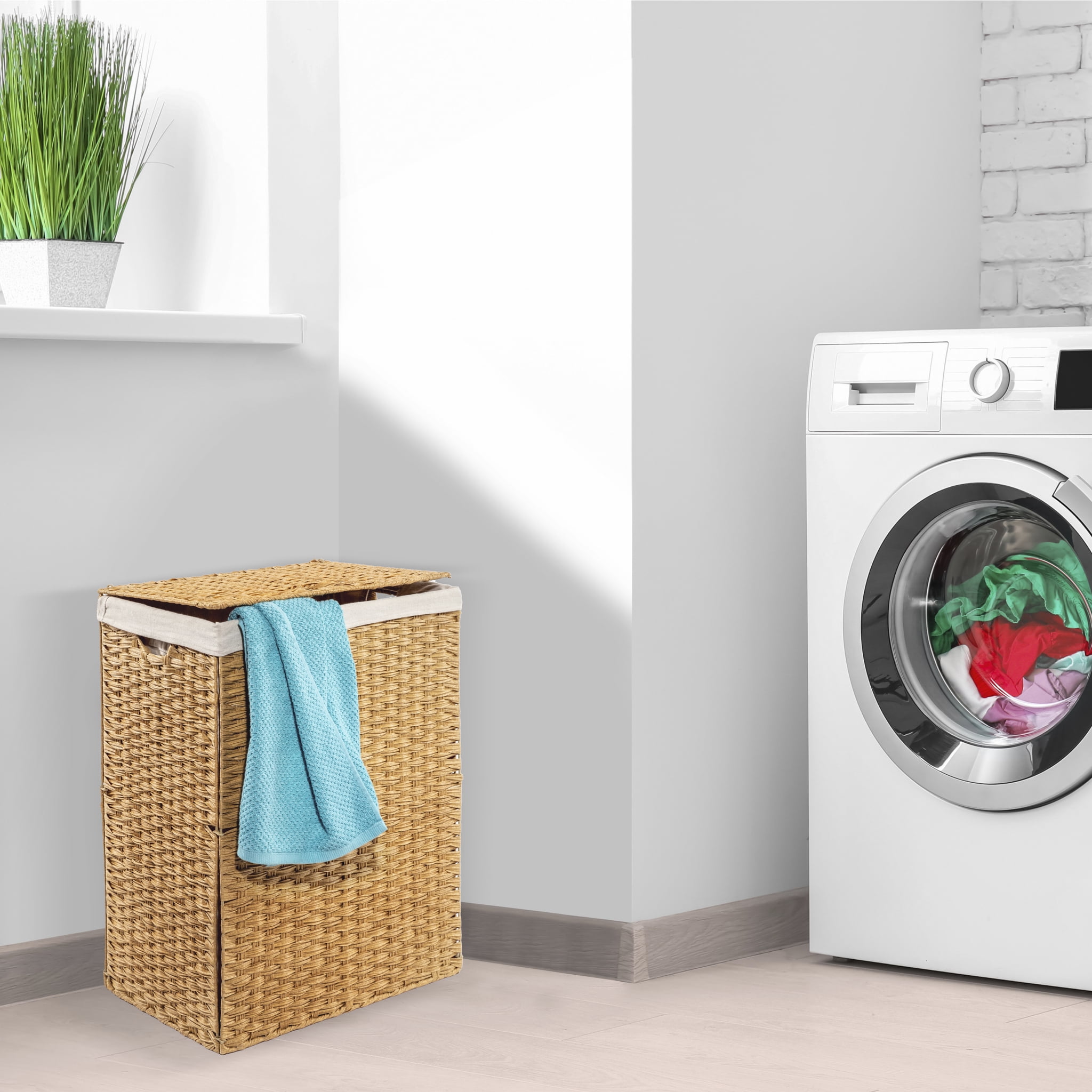 Seville Classics Handwoven Lidded Foldable Portable Rectangular Laundry  Hamper Basket with Washable Liner, Natural - Walmart.com