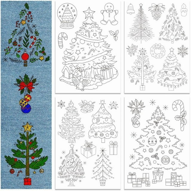 4 Sheets Christmas Tree Water Soluble Hand Sewing Stabilizers for Fabric 11.6x8.2Inch Embroidery Stitch Practice Embroidery Patterns Transfers for Beginners