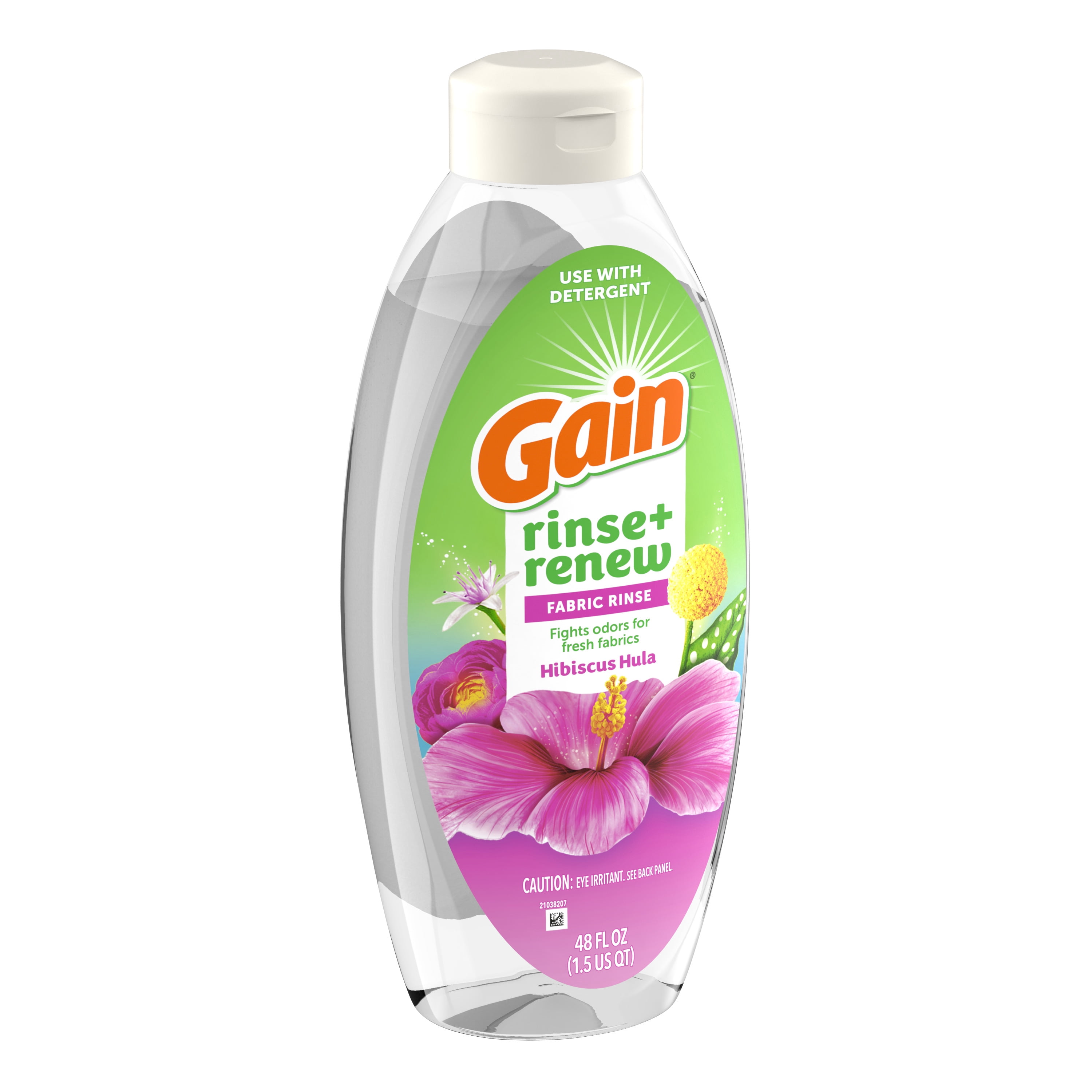 (4 pack) Gain Rinse Out Odor Fabric Softener Rinse, Odor Fighter, Hibiscus Hula Scent, 48 fl oz