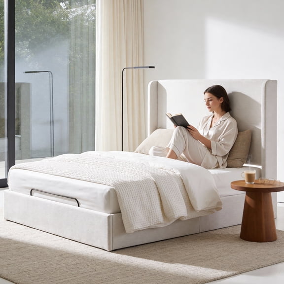 Queen Adjustable Bed Frame with Massage, Head & Foot Incline, App & Remote Control,, 4 Height-Adjustable Legs, Electric Bed Base