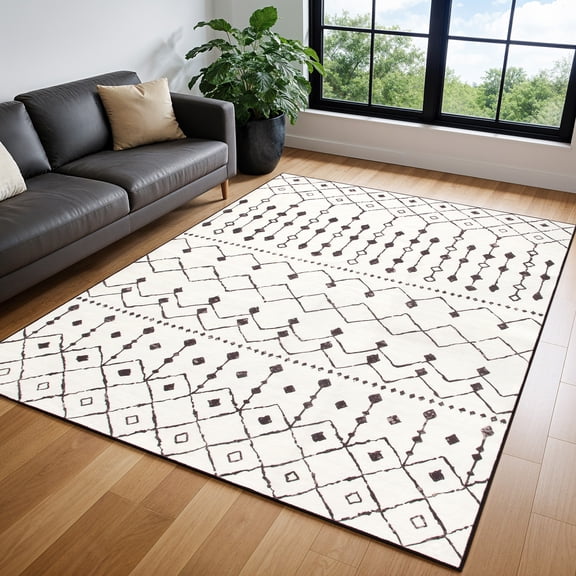 SONORO KATE 5'×7' Washable Area Rug for Living Room, Moroccan Non-Slip Soft Carpet for Bedroom Dining Room Office, Beige
