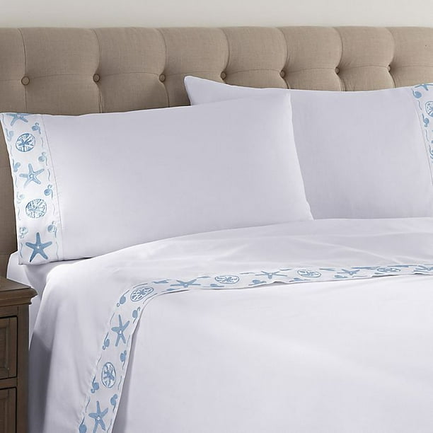 Coastal Life Luxe 300 Thread Count Queen Sheet Set In White Light Blue Com - Coastal Life Bedding Coastal Life Luxe 300 Thread Count Queen Sheet Set In White Light Blue Com - Coastal Life Bedding