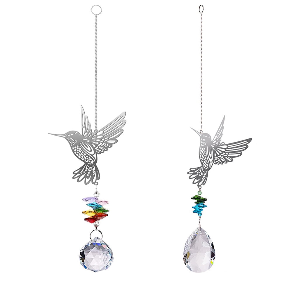 Set 2 Hanging Suncatcher 3D Metal Butterfly Chandelier Crystal Prisms Window Rainbow Maker Birthday Gift 