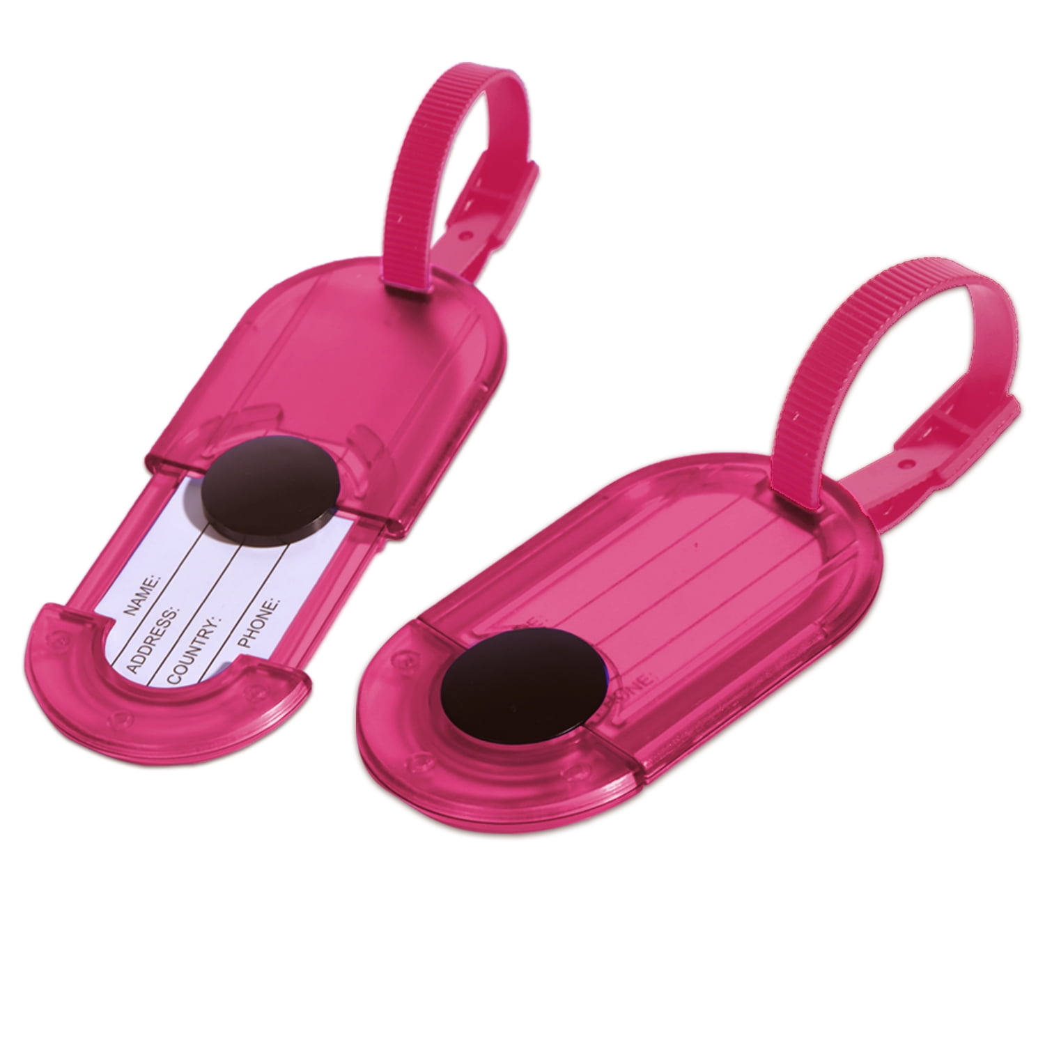 Luggage Tags Holder - Water Resistant Tags - 2 Pack (Hot Pink)