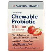 American Health, Once Daily Chewable Probiotic, Natural Strawberry, 50 Billion CFU, 60 Chewable Tablets