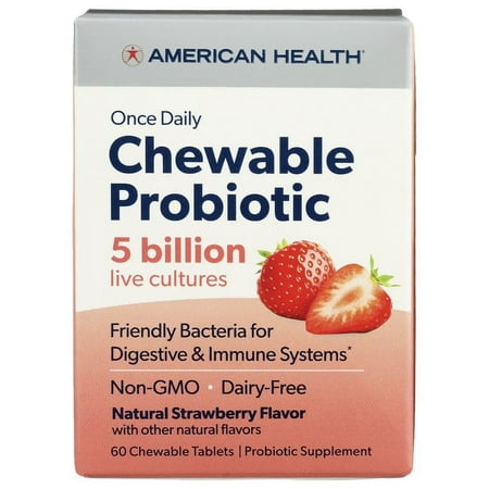 American Health, Once Daily Chewable Probiotic, Natural Strawberry, 50 Billion CFU, 60 Chewable Tablets